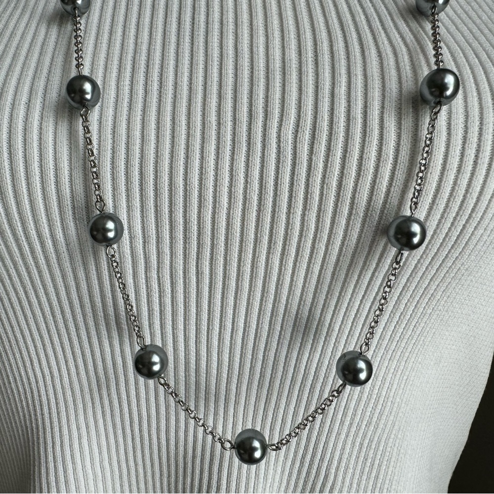 Long Silver Studded Necklace - Picture 6 of 11